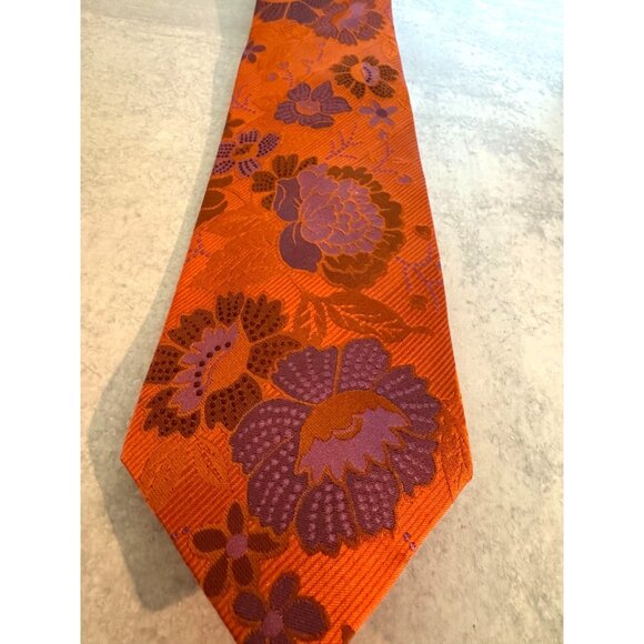 Steve Harvey Silk Brocade Necktie – Bold Orange & Purple Pattern - Picture 1 of 6